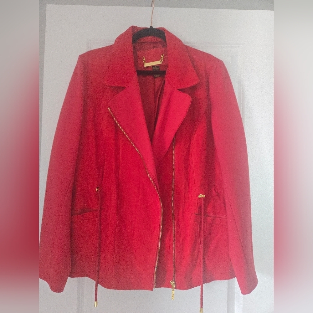 IMAN Red Leather‎ Women's Jacket--New Without Tags